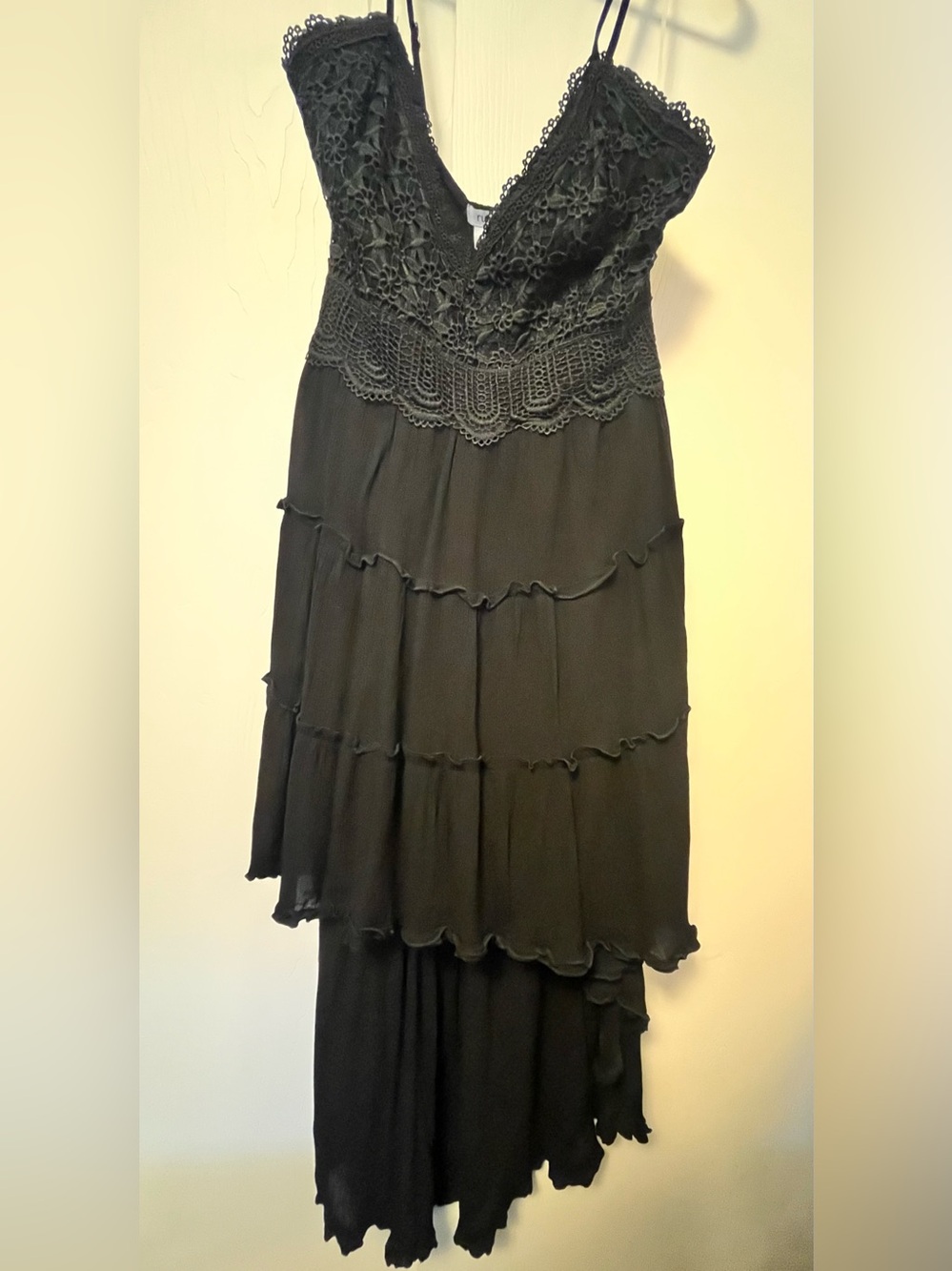 Black Tiered Lace-Detail Hi-Lo Dress